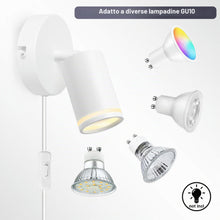 Carica l'immagine nel visualizzatore di Gallery, Applique da Parete Interno, Attacco GU10, 2 Pcs Lampada da Parete Orientabili Bianco, Faretto da Parete in Alluminio Reg