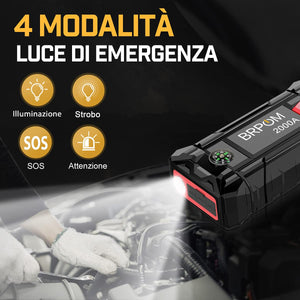 BRPOM Avviatore Batteria Auto, 5000A Avviatore di Emergenza per Auto/Moto, (Motori Fino a 8.0L Gas o 6.5L Diesel) Torcia a LED,Porta USB da per Smartphone