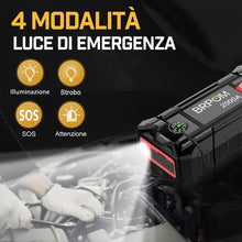 Carica l'immagine nel visualizzatore di Gallery, BRPOM Avviatore Batteria Auto, 6000A Avviatore di Emergenza per Auto/Moto, (Motori Fino a 8.0L Gas o 6.5L Diesel) Torcia a LED,Porta USB da per Smartphone