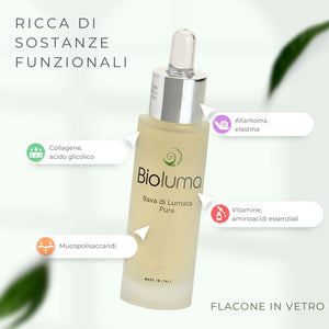 Bioluma Bava di Lumaca Pura 30ml 100% Made in Italy Idratante Lenitivo Antiage per Viso Collo Decolletè Purificante Normalizzante Coadiuvante Trattamento Rughe Pelle Secca Grassa Mista
