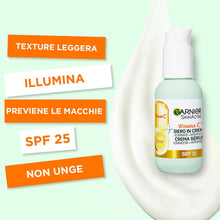 Carica l&#39;immagine nel visualizzatore di Gallery, Garnier Siero in Crema Vitamina C SkinActive, 2 in 1 Siero Vitamina C e Crema Idratante SPF25, Anti-Macchie e Illuminante, Non unge, Adatto a Tutti i Tipi di Pelle, 50 ml