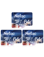 Carica l'immagine nel visualizzatore di Gallery, Netac 64G Scheda Micro SD, Scheda di Memoria 3 Pack, A1, U3, C10, V30, 4K, 667X, UHS-I, Velocità Fino a 100/30 MB/Sec(R/W), Micro SD Card per Telefono, Videocamera, Switch, Tablet