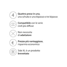 Carica l'immagine nel visualizzatore di Gallery, 4box - Presa da Incasso Side XL Compatibile con Vimar® Plana™. 4 Prese in 1: permette di collegare una spina schuko e un