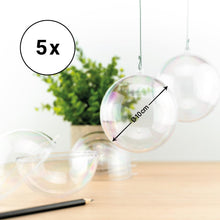 Carica l&#39;immagine nel visualizzatore di Gallery, Sfera in plastica acrilica di Natale A661005, diametro 10 cm, trasparenti con occhiello per appenderle, 2 parti, 5 pezzi, in plexiglas