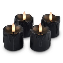 Carica l'immagine nel visualizzatore di Gallery, Rhytsing 4 Candele Votive LED Nere in Cera Design Gocciolante, Candele Tealight a Batteria con Timer per Halloween e Inv