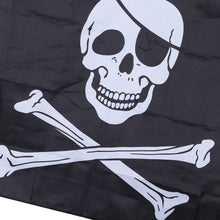 Carica l'immagine nel visualizzatore di Gallery, Grande bandiera dei pirati Jolly Roger con teschio e tibie incrociate, 90 x 150 cm con anelli, vessillo appendibile per 