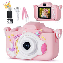 Carica l'immagine nel visualizzatore di Gallery, Macchina Fotografica Bambini, 48MP Digitale Fotocamera Bambini con Scheda 32 GB, Regali Gioco Natale &amp; Compleanno per Bambino Bambina 3 4 5 6 7 8 9 10 Anni, Cappuccio di Unicornio (Rosa)