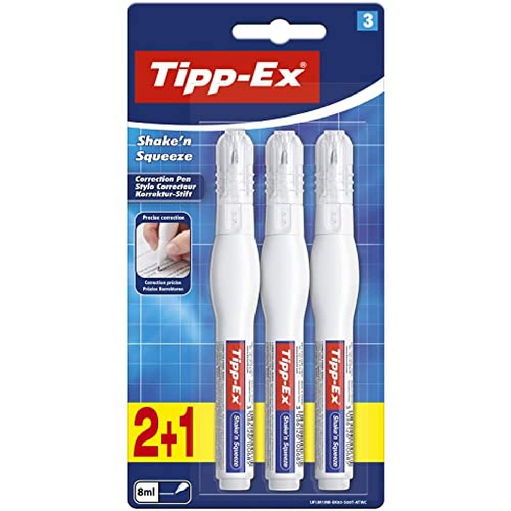 Tipp-Ex Shake 'N Squeeze - Bianchetto Liquido A Penna, Confezione Da 3, 8ml Cadauno - Foto 3