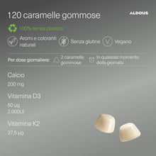 Carica l'immagine nel visualizzatore di Gallery, Vitamina D3 K2 + Calcio - 120 Gummies Vegan Gusto Yogurt - Vitamina D3