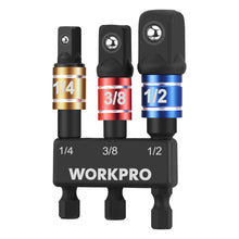 Carica l'immagine nel visualizzatore di Gallery, WORKPRO Set 3 Adattatori per Bussole 1/4", 3/8" e 1/2"