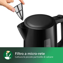 Carica l'immagine nel visualizzatore di Gallery, Philips Series 3000 Bollitore, Capacità 1,7 L, Formato Famiglia, Resistenza Piatta, Spia Luminosa LED, Facile Riempimento, Indicatore in Tazze, Nero (HD9318/20)