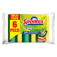Carica l'immagine nel visualizzatore di Gallery, Spontex 6 Stop Grease, Spugna Abrasiva in formato convenienza, Dotata di Tecnologia Stop Grease sulla Fibra, Formato da 