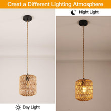 Carica l'immagine nel visualizzatore di Gallery, Lampadario Rattan, Lampada a Sospensione Boho Con Paralume E27