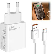 Carica l'immagine nel visualizzatore di Gallery, Caricabatterie rapido da 33 W per Xiaomi, caricatore con cavo USB C da 1 m, adattatore da 33 W per Xiaomi Redmi Note 14 