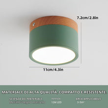 Carica l'immagine nel visualizzatore di Gallery, Plafoniera LED, faretto decorativo in legno montato su superficie, mini plafoniera rotonda verde, bianco caldo 3000K, 12