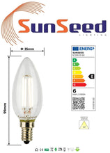 Carica l'immagine nel visualizzatore di Gallery, SUNSEED 10x Lampadina E14 Filamento LED Bianco 6W Candela C35 806 Lm Luce Calda 3000K, 60W Equivalente