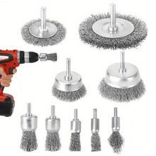 Carica l'immagine nel visualizzatore di Gallery, Set di 9 spazzole metalliche per trapano, fusto rotondo da 6 mm, spazzole in filo di acciaio per rimozione ruggine e col