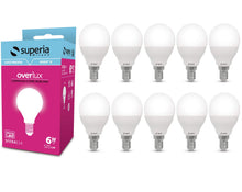 Carica l'immagine nel visualizzatore di Gallery, Superia Lampadina LED E14 Sfera, 6W (Equivalenti 40W), Luce Fredda 6000K RA80, Luminosa 525 lumen, copertura opale C37, 