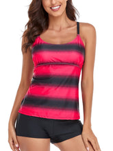 Carica l'immagine nel visualizzatore di Gallery, Sixyotie Donna Costumi da Bagno di Due Pezzi Strisce Colore Sfumato Due Pezzi Tankini Moda Boyshort (Rosso,L)