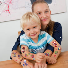 Carica l&#39;immagine nel visualizzatore di Gallery, Tatuaggi Temporanei i suoi fantastici amici, 8 fogli per bambini Ragazzi Festa Complean