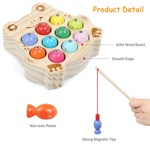 LinStyle Giochi Bambini 3 Anni, Giochi di Pesca, Giochi Montessori Magnetici di Pesca in Legno mit 10 Pesci e Due Canne da Pesca, Regalo Bambino per 3 4 5 6 Anni