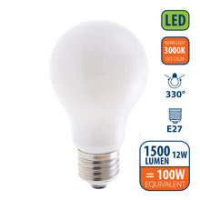 Carica l'immagine nel visualizzatore di Gallery, Velamp lampadina LED a filamento diffusore Opal - Forma a Goccia (A60) - Attacco a vite grande (E27) - Potenza 12W Equiv