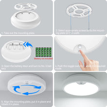 Carica l'immagine nel visualizzatore di Gallery, Plafoniera LED Soffitto a Batteria con Sensore di Movimento, Lampada 6000K Plafoniere 18CM Luce per Scale, Armadio, Ripo