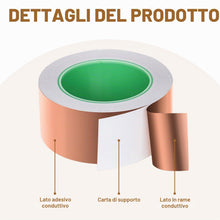 Carica l'immagine nel visualizzatore di Gallery, Nastro Lamina Rame, 50 mm x 20 m, Schermatura EMI, Repellente per Lumache, Argento
