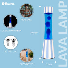 Carica l'immagine nel visualizzatore di Gallery, Fisura – Lampe à lave bleue. Lampe décorative relaxante au design original pour maison ou bureau, base à rayures, liquid