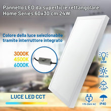 Carica l'immagine nel visualizzatore di Gallery, M Ledme - Plafoniera superficie pannello LED 60 x 30 cm 24 W, con selettore di colore bianco caldo, neutro o freddo (CCT