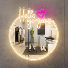 Carica l'immagine nel visualizzatore di Gallery, Hello Gorgeous - Targa al neon per decorazione della casa, specchio illuminato, decorazione da parete, per feste di comp