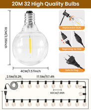 Carica l'immagine nel visualizzatore di Gallery, ZYRIVON Catene Luminose 20M/66FT, Luci da Esterno Giardino con 30+2 G40 LED, 2700K Bianco Caldo Luci Giardino, Impermeabile Luci Esterno Interno per Natale, Matrimonio, Festa, Giardino, Patio