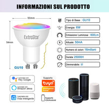 Carica l'immagine nel visualizzatore di Gallery, EXTRASTAR Alexa Lampadina LED GU10 Intelligente RGBW, 6W, Luce Dimmerabile RGB + Bianco Caldo, Smart Lampadine WiFi Comp