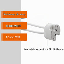Carica l'immagine nel visualizzatore di Gallery, Portalampada GU5.3 MR16 con Cavo Silicone 14cm, 12V-250V, 2A max. 100W, Presa Porta Lampade in Ceramica Attacco GU5.3 GU