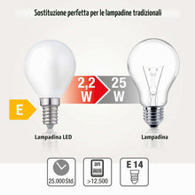 Carica l'immagine nel visualizzatore di Gallery, Hellum 3 lampadine LED goccia E14 2,2W sostituisce 25W vetro opaco