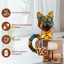 Carica l'immagine nel visualizzatore di Gallery, Aohcae Lampada a forma di gatto a forma di mosaico, lampada Tiffany a forma di gatto, bella lampada vintage a forma di a