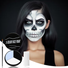Carica l&#39;immagine nel visualizzatore di Gallery, BOBISUKA Pittura per Viso Nero Bianco Grigio + 3 Spugne + 1 Pennello, Trucco Teatrale, Body Painting per Halloween, Carnevale, Trucco Scheletri, Effetti Speciali