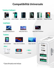Carica l'immagine nel visualizzatore di Gallery, Caricatore USB C Rapido 40W 4Porto Presa USB Caricatore Multipla PD &amp; QC3.0 Carica Cellulare, Spina Alimentatore Caricabatterie per Samsung S22 S23 S24 iPhone 15 16 14, Spinotto Muro Adattatore