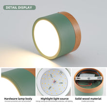 Carica l'immagine nel visualizzatore di Gallery, Plafoniera LED, faretto decorativo in legno montato su superficie, mini plafoniera rotonda verde, bianco caldo 3000K, 12