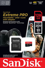 Carica l'immagine nel visualizzatore di Gallery, SanDisk 128GB Extreme PRO scheda microSDXC + adattatore SD + RescuePro Deluxe, fino a 200 MB/s, con prestazioni app A2 UHS-I Class 10 U3 V30