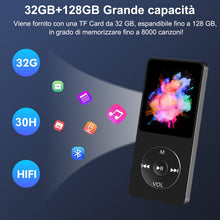 Carica l'immagine nel visualizzatore di Gallery, Lettore MP3 Bluetooth, 32GB Lettore MP4 Portatile HiFi Lossless Sound, MP3 Player Musicale Lettore con radio FM/Registratore Vocale/Video/E-Book, Suppota TF Fino a 128G (Cuffie Incluse)