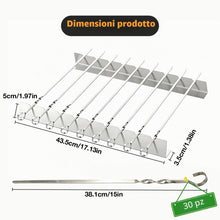 Carica l'immagine nel visualizzatore di Gallery, Set Spiedini Barbecue in Acciaio Inox, 30 Spiedini per Barbecue da 40cm e 2 Supporti a 9 Posizioni, Accessori Barbecue P