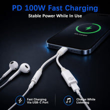 Carica l'immagine nel visualizzatore di Gallery, Adattatore USB C Jack 3,5 mm, Adattatore Cuffie USB C 2 in 1 con Porta Audio Aux e Ricarica Rapida PD 100W, Splitter Typ