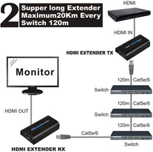 Carica l'immagine nel visualizzatore di Gallery, Extender HDMI, LKV373A 1080P HDMI Trasmettitore Ricevitore 365ft/120M over Singolo Cat5 /Cat6 /Cat7 Ethernet e LAN Router/Switcher per HD STB,DVD,PS3, etc Supporta TCP/IP da Ethernet (PC000120)