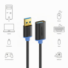 Carica l'immagine nel visualizzatore di Gallery, deleyCON 3,0m USB 3.0 Super Speed Prolunga - Connettore a Presa - Tecnologia USB 3.0 Super Speed fino a 5 Gbit/s - Nero/