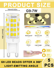 Carica l'immagine nel visualizzatore di Gallery, DAFNE Confezione da 5/4/3 lampadine LED G9, luce bianca calda 4000k 600lm 7W equivalente a una lampada alogena da 60W, l