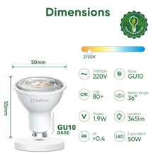 Carica l'immagine nel visualizzatore di Gallery, Classe A Lampadine GU10 LED Spot,1.9W (Equivalenti a 50W),345 Lumen, 2700K Luce Calda,Risparmio Energetico LED GU10,Bass