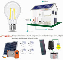Carica l'immagine nel visualizzatore di Gallery, 12V LED E27 Lampadina a Vite,6W Bassa Tensione Bianca Fredda 5000K,A60 6W E27 Lampadine AC/DC 12-24V Retrò E27 Luci LED 