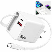 Carica l'immagine nel visualizzatore di Gallery, Caricabatterie USB C 80W con cavo retrattile, adattatore di alimentazione