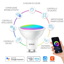 Carica l'immagine nel visualizzatore di Gallery, LVWIT Lampadina Alexa, Lampadina Smart GU10 Wifi, 5W Equivalenti a 32W, 350Lm, Lampadine Smart con Telecomando Compatibi